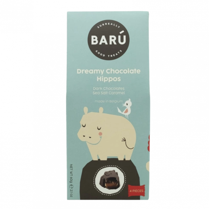BarĂș Dreamy Hippos Donkere Chocolade Zeezout Karamel 4 Stuks